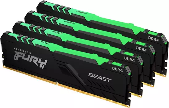 Комплект памяти DDR4 DIMM 128Gb (4x32Gb), 3600MHz, CL18, 1.35 В, Kingston, FURY Beast RGB (KF436C18BBAK4/128)