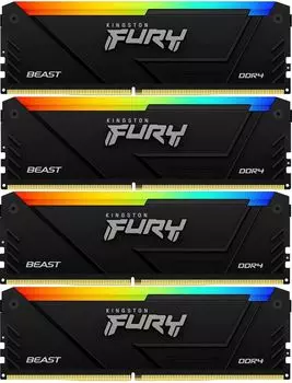 Комплект памяти DDR4 DIMM 64Gb (4x16Gb), 3200MHz, CL16, 1.2V, Kingston Fury Beast Black RGB (KF432C16BB2AK4/64) Retail