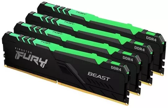Комплект памяти DDR4 DIMM 64Gb (4x16Gb), 3200MHz, CL16, 1.35V Kingston FURY Beast RGB (KF432C16BBAK4/64)