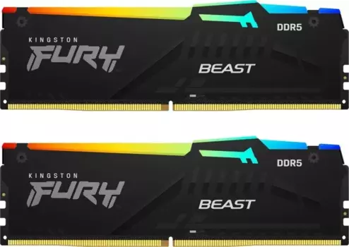 Комплект памяти DDR5 DIMM 16Gb (2x8Gb), 4800MHz, CL38, 1.1V Kingston FURY Beast RGB Gaming Memory (KF548C38BBAK2-16)
