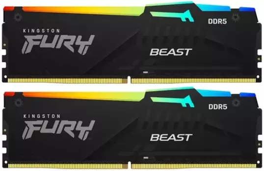 Комплект памяти DDR5 DIMM 16Gb (2x8Gb), 5600MHz, CL40, 1.25 В, Kingston, Fury Beast Black RGB (KF556C40BBAK2-16) Retail
