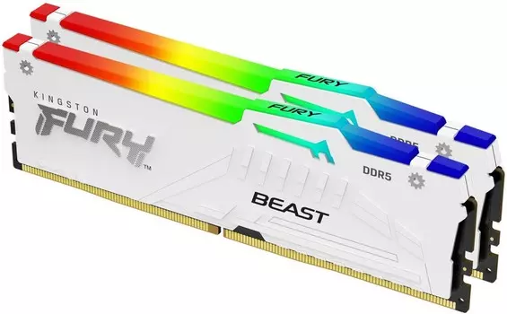 Комплект памяти DDR5 DIMM 32Gb (2x16Gb), 6000MHz, CL40, 1.35V, Kingston, FURY Beast White RGB (KF560C40BWAK2-32) Retail