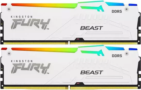 Комплект памяти DDR5 DIMM 32Gb (2x16Gb), 6000MHz, CL30, 1.4V, Kingston FURY Beast White RGB (KF560C30BWAK2-32) Retail
