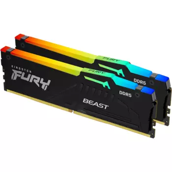 Комплект памяти DDR5 DIMM 64Gb (2x32Gb), 5200MHz, CL40, 1.25V, Kingston Fury Beast Black RGB (KF552C40BBAK2-64) Retail