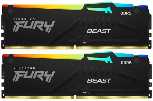 Комплект памяти DDR5 DIMM 64Gb (2x32Gb), 5200MHz, CL36, 1.25 В, Kingston, Fury Beast Black RGB (KF552C36BBEAK2-64) Retail