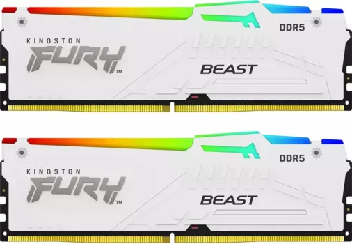 Комплект памяти DDR5 DIMM 64Gb (2x32Gb), 5200MHz, CL40, 1.25V, Kingston, FURY Beast White RGB (KF552C40BWAK2-64) Retail