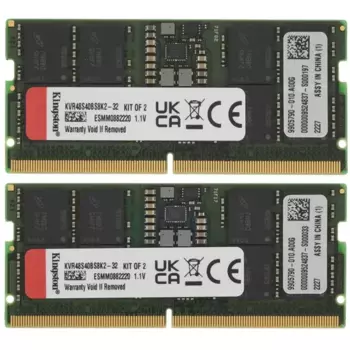 Комплект памяти DDR5 SODIMM 32Gb (2x16Gb), 4800MHz, CL40, 1.1V, Kingston (KVR48S40BS8K2-32) Retail