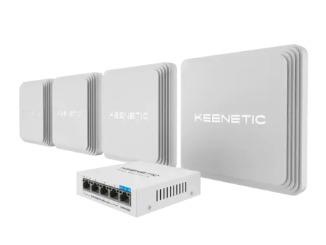 Комплект точка доступа + коммутатор Keenetic Orbiter Pro 4-Pack + PoE+ switch 5 bundle 2xLAN: 1 Гбит/с, 1 Гбит/с, 802.11a/b/g/n/ac, 2.4 / 5 ГГц, до 1.27 Гбит/с, PoE, комплект 4 шт. (KN-KIT-012)