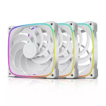 Комплект вентиляторов Geometric Future Squama 2503RW-14 REVERSE, 140 мм, 2100rpm, 34 дБ, 4-pin PWM, 3шт, белый, ARGB подсветка (GF_SQM-2503RW-14-TP)