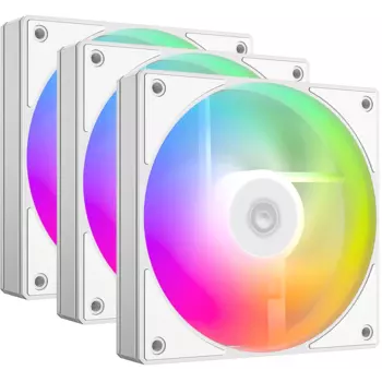 Комплект вентиляторов ID-COOLING AS-120-ARGB-W TRIO, 120 мм, 2000rpm, 27.2 дБ, 4-pin PWM, 3шт, белый, ARGB подсветка (AS-120-ARGB-W TRIO)
