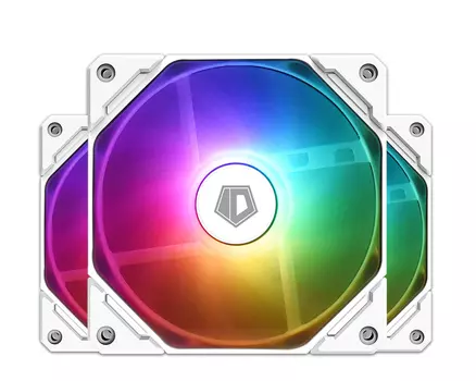 Комплект вентиляторов ID-COOLING TF-12025-ARGB-TRIO-SNOW, 120 мм, 1500rpm, 30.5 дБ, 4-pin PWM + 3-pin 5V ARGB, 3шт, белый, ARGB подсветка (TF-12025-ARGB-TRIO-SNOW)