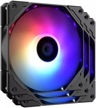 Комплект вентиляторов ID-COOLING TF Series, 120 мм, 1800rpm, 35.2 дБ, 4-pin PWM + 3-pin 5V ARGB, 3шт, черный, ARGB подсветка (TF-12025-PRO-ARGB TRIO)