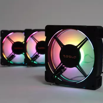 Комплект вентиляторов TESLA RGB120 XB3, 120 мм, 1200rpm, 21 дБ, 4-pin Molex, 3шт, черный, RGB подсветка (TSL-120-XB3)