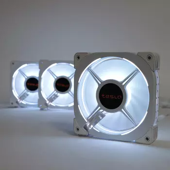 Комплект вентиляторов TESLA RGB120 XW3, 120 мм, 1200rpm, 21 дБ, 4-pin Molex, 3шт, белый, RGB подсветка (TSL-120-XW3)