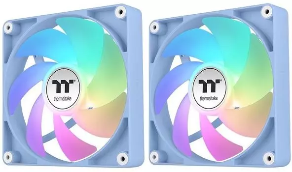 Комплект вентиляторов Thermaltake CT120 Sync Hydrangea ARGB, 120 мм, 2000rpm, 25.8 дБ, 4-pin, 2шт, голубой, ARGB подсветка (CL-F202-PL12BU-A)