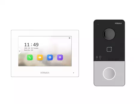 Комплект видеодомофона HiWatch DS-D100IKWF(B) (DS-D100IMWF + DS-D100IPF), 7" 1024x600, белый/серебристый/черный (DS-D100IKWF(B))