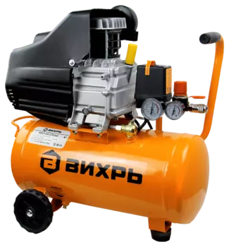 Компрессор воздушный ВИХРЬ КМП-24/230АМ, 1.6 кВт, 7.9 атм, 230л/мин, 220В, 24 л, масляный, электрический, поршневой, коаксиальный (прямой) (74/3/11)