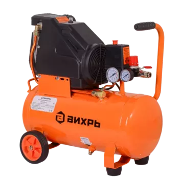 Компрессор воздушный ВИХРЬ КП-195/24, 1.1 кВт, 7.9 атм, 195л/мин, 220В, 24 л, безмасляный, электрический, поршневой, коаксиальный (прямой) (74/3/20)