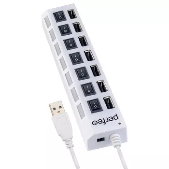Концентратор Perfeo PF-H033 White, 7xUSB 2.0, белый + Выключатели для каждого разъёма (PF_C3224)