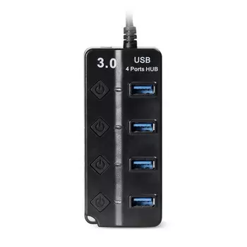 Концентратор Smartbuy 7324-B, 4xUSB 3.0, черный + с выключателем для каждого из портов (SBHA-7324-B)
