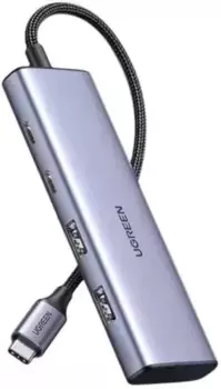 Концентратор UGREEN CM473, 2xUSB 3.0, 2 (1 для доп. питания)xUSB-C, серый (15395)