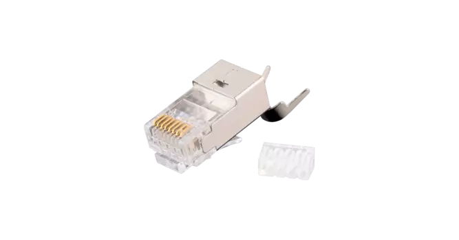Коннектор RJ-45 8P8C категория 6a, экранированный, вставка, 100шт., с хвостовиком, круглый ввод, NIKOMAX (NMC-RJ88RZ50SA3-T-100)