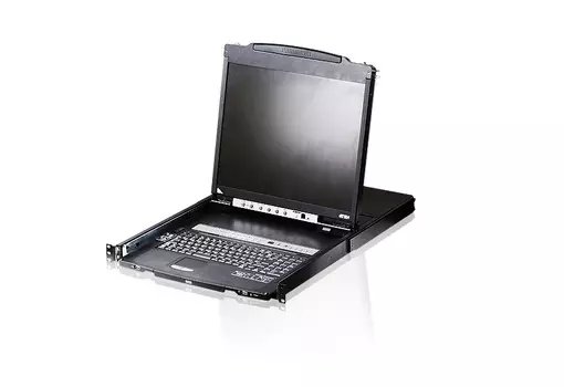 Консоль KVM (КВМ) ATEN CL5808N, 8-ПК, VGA, LCD 19" 1920x1080, встроенная клавиатура, TouchPad, Dual Rail (CL5808N-ATA-RG)