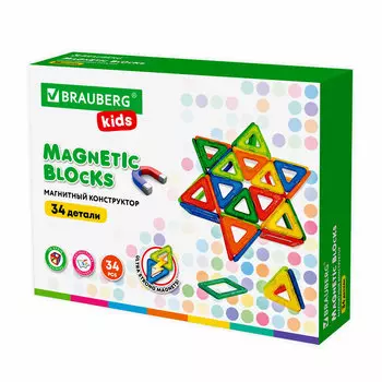 Конструктор магнитный BRAUBERG BIG MAGNETIC BLOCKS, деталей: 34 (663845)