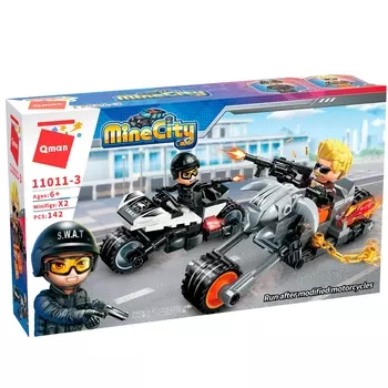 Конструктор Qman Полицейские службы: Преступник на мотоцикле, деталей: 142 (C11011-3)