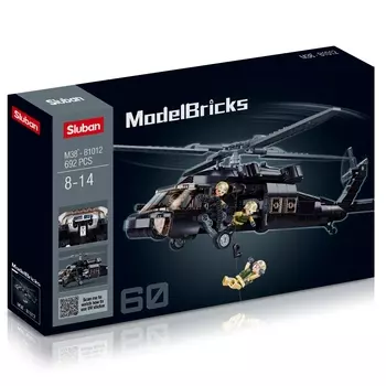 Конструктор SLUBAN "Модельки: Вертолёт Чёрный ястреб", деталей: 692 (M38-B1012)