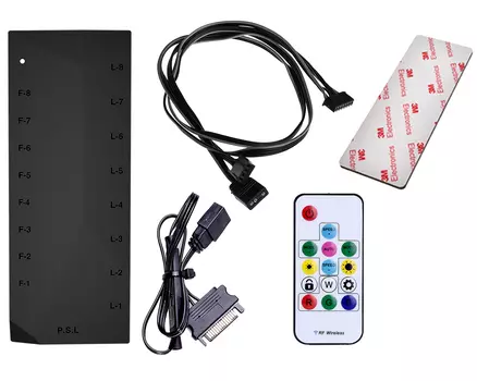 Контроллер подсветки (хаб) ID-cooling HA-02C, 3 pin 5V-D-G (ARGB) x8/4 pin PWM x8/0, черный