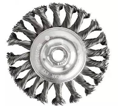 Кордщетка для ушм (болгарки) ПРАКТИКА ⌀ 150мм, плоская, витая, сталь, 1шт. (242-663)