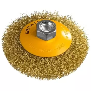 Кордщетка для ушм (болгарки) STAYER 100мм, тарельчатая, гофрированная, латунированная, 1шт. (35133-100)