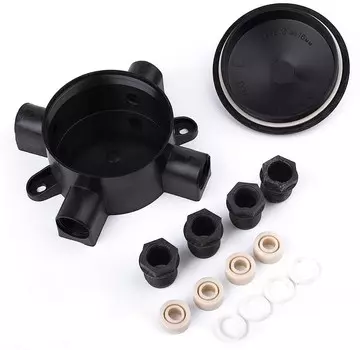 Коробка распределительная круглая, наружный монтаж, IP65, вводов:4, черный, с крышкой, ПЭМИ У-409 (43Б16А4094)