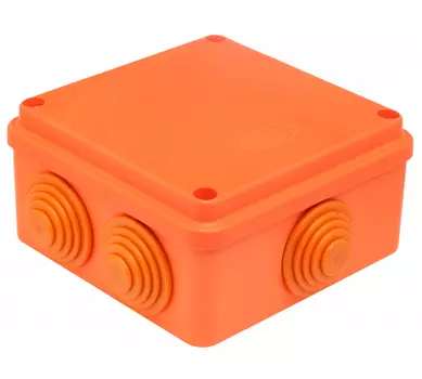 Коробка распределительная квадратная 100ммx100мм, глубина 50мм, наружный монтаж, IP55, вводов:6, Наличие сальников, оранжевый, с крышкой, GUSI Electric С3В106 Нг Евро