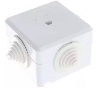 Коробка распределительная квадратная 6 см x 6 см, глубина 4.2 см, наружный монтаж, IP44, вводов:4, наличие сальников, белый, с крышкой, клеммная колодка, Кунцево-Электро КОА-002 (5955)