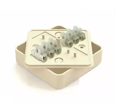 Коробка распределительная квадратная 7.5 см x 7.5 см, глубина 2 см, наружный монтаж, IP40, сосна, с крышкой, клеммная колодка, Greenel (GE41212-11)