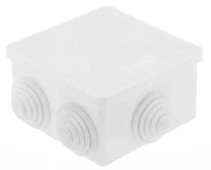 Коробка распределительная квадратная 7 см x 7 см, глубина 4 см, наружный монтаж, IP54, вводов:6, наличие сальников, белый, с крышкой, GUSI Electric С3В76 Б Евро