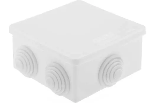 Коробка распределительная квадратная 80 мм x 80 мм, глубина 40 мм, наружный монтаж, IP44, вводов:6, белый, с крышкой, GUSI Electric (С3В86 Б Евро)