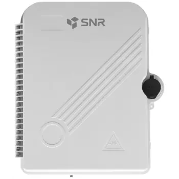 Коробка распределительная оптическая SNR, портов: 24, ключ - 1шт, транспортная трубка - 1шт, уплотнители для абонентских кабелей - 24шт, саморезы, дюбели, стяжки, гильзы КДЗС - 1 комплект, пластик, серый (SNR-FTTH-FDB-24X)