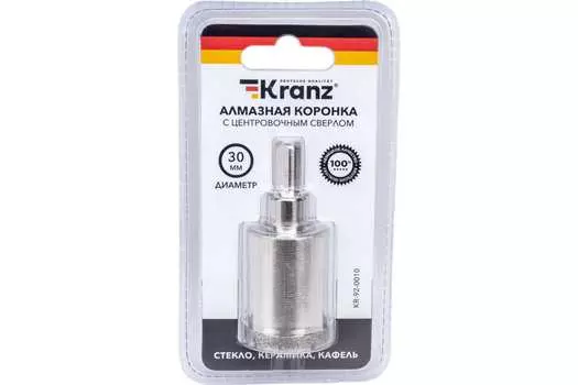 Коронка алмазная KRANZ 3 см, хвостовик: цилиндрический с 3 гранями, керамика, стекло (KR-92-0010)
