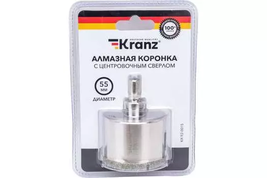 Коронка алмазная KRANZ 5.5 см, хвостовик: цилиндрический с 3 гранями, керамика, стекло (KR-92-0015)