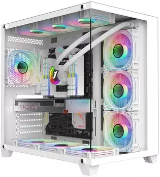 Корпус 1STPLAYER MEGAVIEW MV8-TP, ATX, Midi-Tower, 2xUSB 3.0, белый, без БП (FP_MV8-TP-WH)