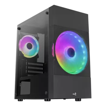 Корпус AeroCool Atomic-G-BK-v1, mATX, Mini-Tower, USB 3.0, RGB подсветка, черный, без БП (4710562755893)