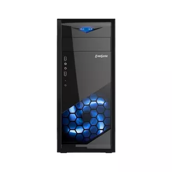 Корпус ExeGate EVO-8205, ATX, Midi-Tower, USB 3.0, синяя подсветка, черный, без БП (EX277189RUS)