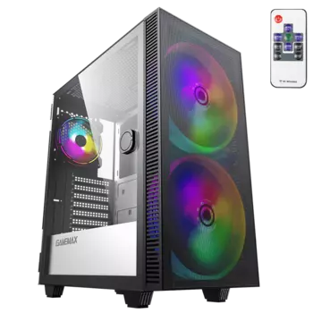 Корпус GameMax Aero, ATX, Midi-Tower, USB 3.1, RGB подсветка, черный, без БП (А367)