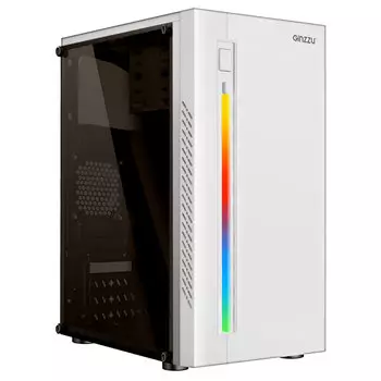 Корпус Ginzzu D390, mATX, Mini-Tower, RGB подсветка, белый, без БП