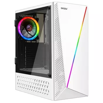 Корпус Ginzzu SL220, ATX, Midi-Tower, USB 3.0, RGB подсветка, белый, без БП