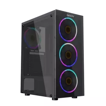 Корпус Ginzzu SL600, ATX, Midi-Tower, USB 3.0, RGB подсветка, черный, без БП