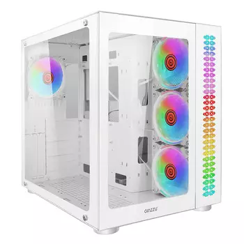 Корпус Ginzzu V570, ATX, Midi-Tower, USB 3.0, RGB подсветка, белый, без БП